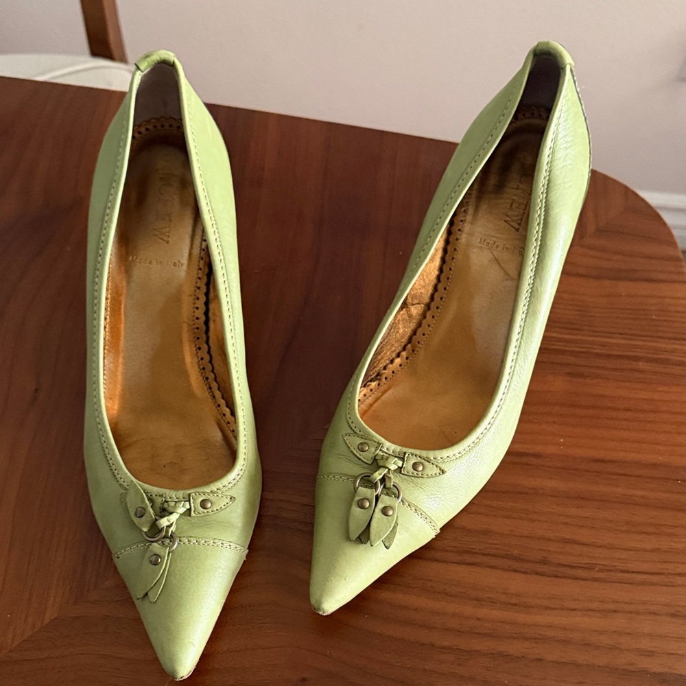 J. Crew Green Leather Heels